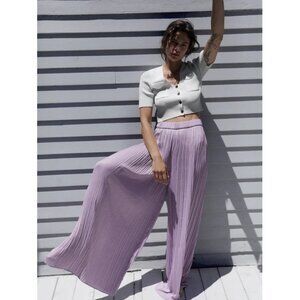 NWOT Zara lilac purple wide leg relaxed silhouette high waisted pleated pants, S